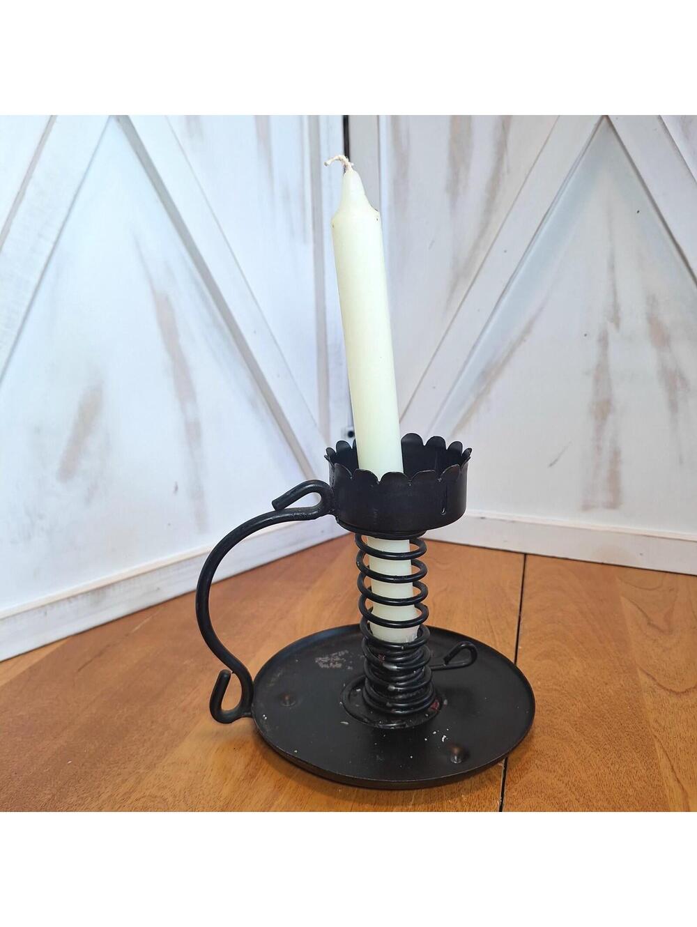 Primitive Wrought Iron Courting Candle Holder Spiral Coiled Stand Black 6"H